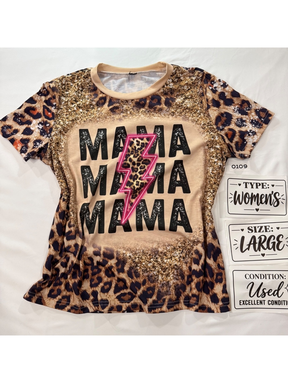 Womens Large Mama Leopard Print Graphic T Shirt | SKU 0109